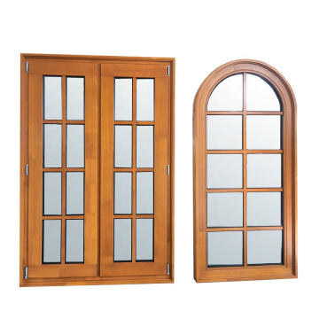 Ventana de madera fija de estilo francés con diseño de rejilla de ventana de madera de teca